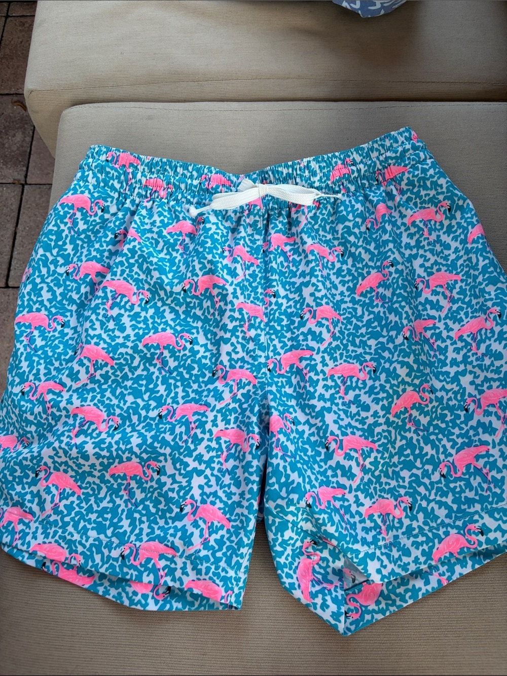 Chubbies  Blue Swim Trunks with Pink Flamingo Print - small
